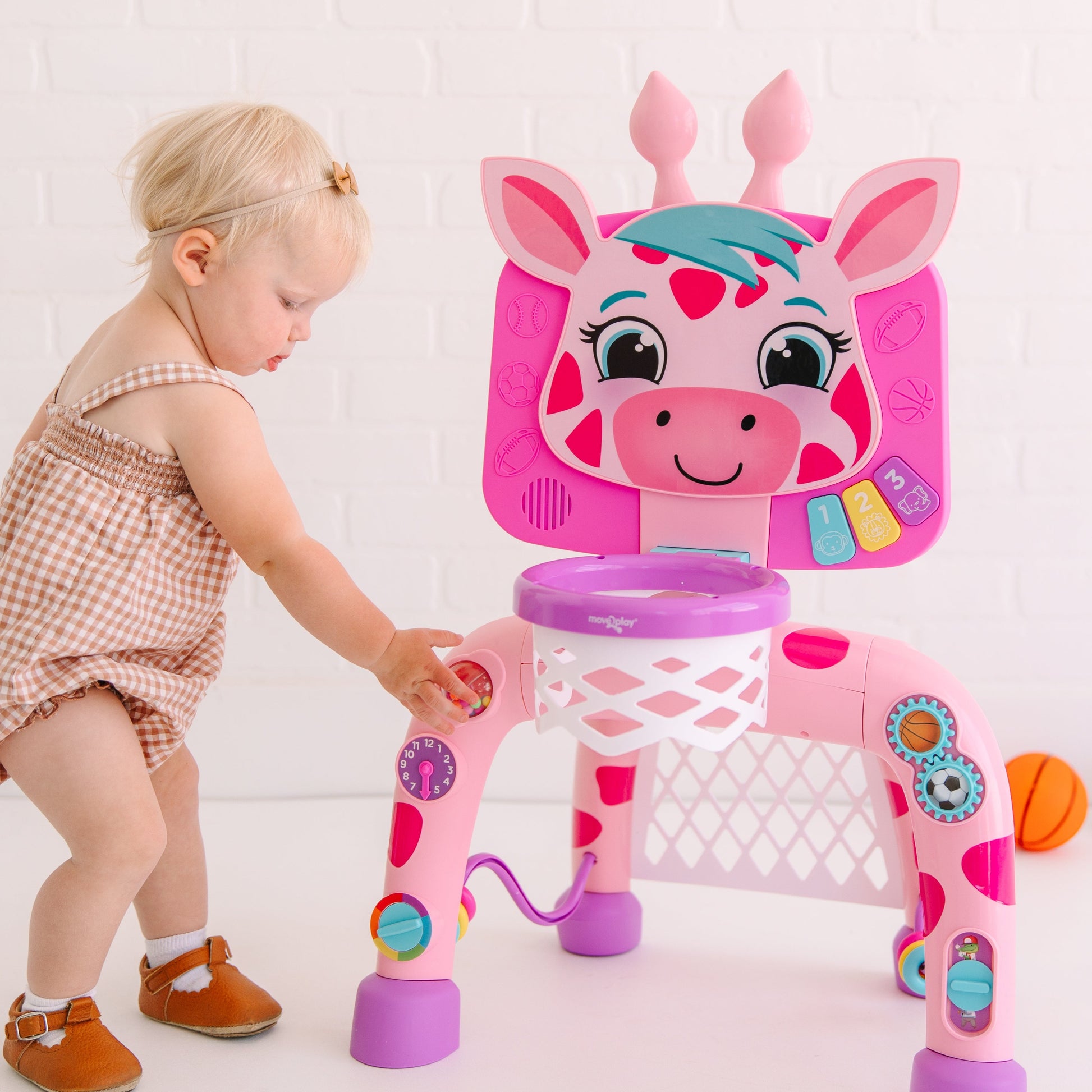 Move2Play, Giraffe Basketball Hoop & Soccer Goal Activity Center | 30+ Sounds & Songs + 5 Lights